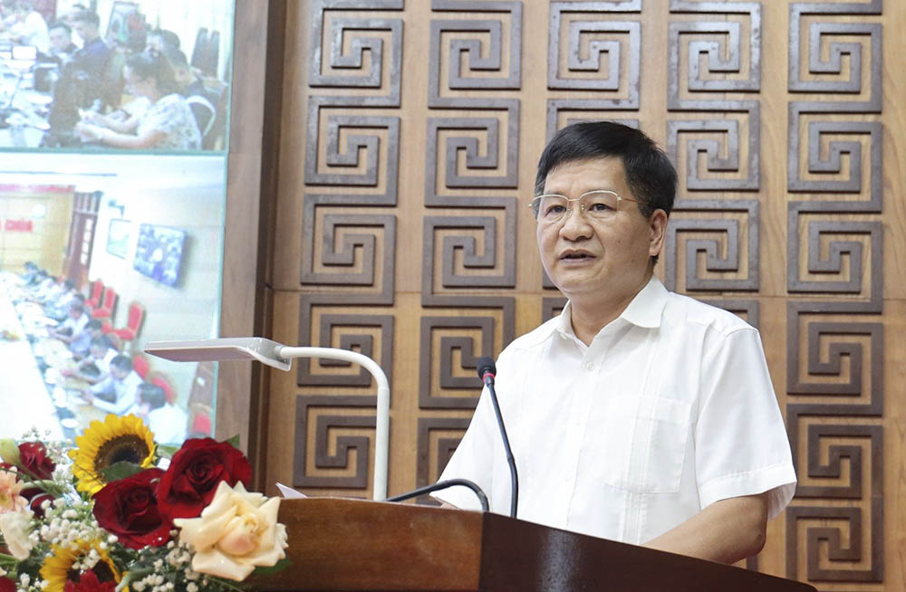 Chủ tịch UBND tỉnh Điện Biên Lê Thành Đô phát biểu tại hội nghị công bố chỉ số PCI năm 2023. Ảnh: Thúy Lan
