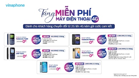 VinaPhone ho tro nguoi dan nang cap dien thoai 4G mien phi.