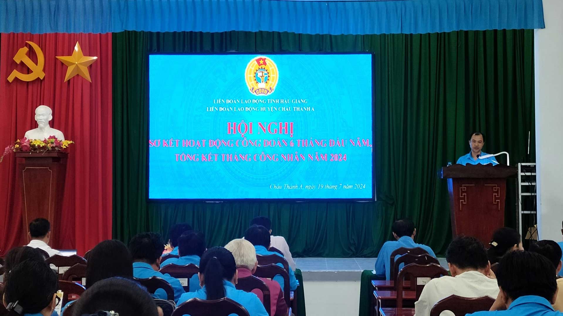 Hội nghị Sơ kết hoạt động công đoàn 6 tháng đầu năm 2024. Ảnh: LĐLĐ huyện Châu Thành A