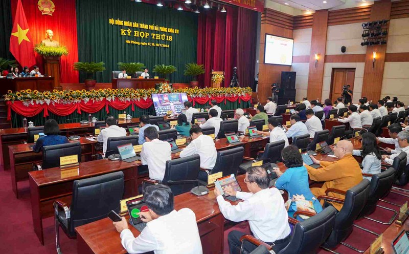 Các đại biểu biểu quyết tại Kỳ họp. Ảnh: Cổng TTĐT Hải Phòng