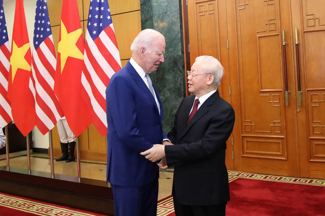 On the afternoon of September 10, 2023, right after the Official Welcoming Ceremony, at the Party Central Committee Headquarters, General Secretary Nguyen Phu Trong held talks with US President Joe Biden and the US high-ranking delegation on a state visit to Vietnam. at the invitation of General Secretary Nguyen Phu Trong.