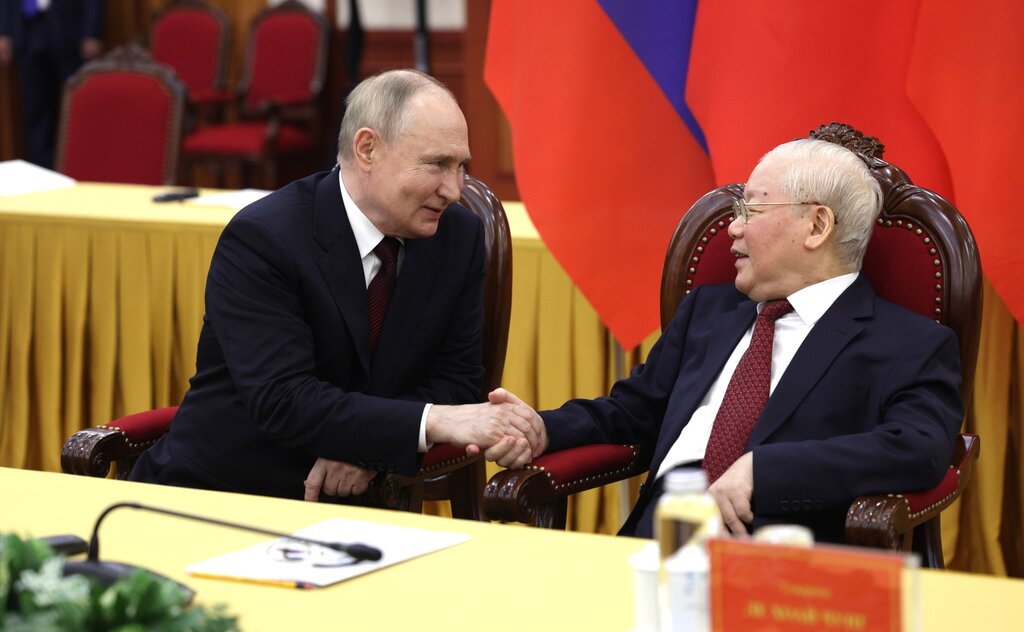 General Secretary Nguyen Phu Trong and Russian President Vladimir Putin in talks during the Russian President's state visit to Vietnam in June 2024. Photo: Kremlin