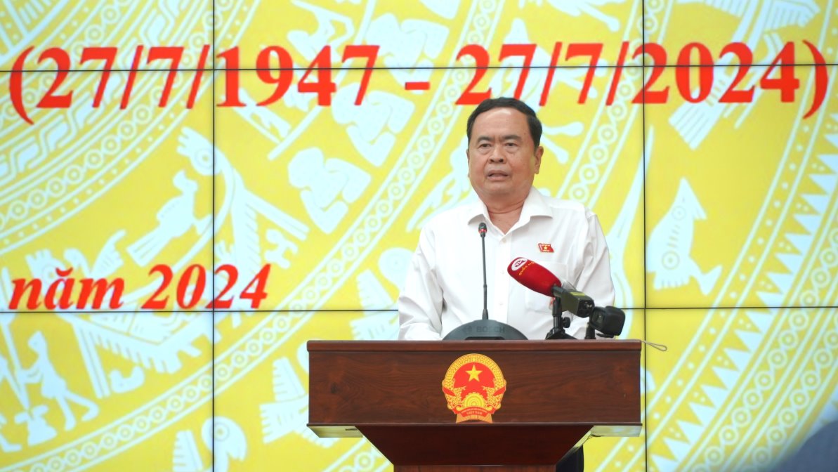 Chủ tịch Quốc hội Trần Thanh Mẫn phát biểu tại buổi lễ. Ảnh: Tạ Quang