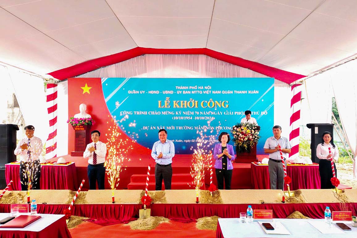 Lễ khởi công dự án xây mới trường mầm non tại phường Phương Liệt. Ảnh: UBND quận Thanh Xuân