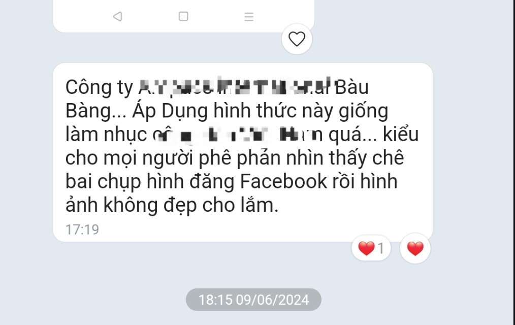 Người lao động phản ánh đến phóng viên Báo Lao Động. Ảnh chụp màn hình