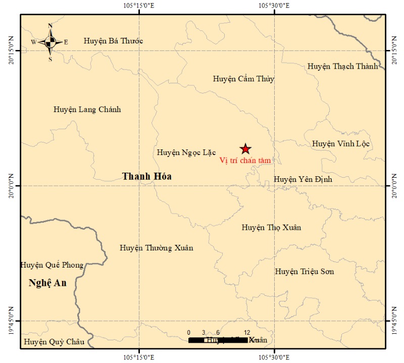 Location of the earthquake in Thanh Hoa on the morning of July 21. (Photo: Institute of Geophysics)