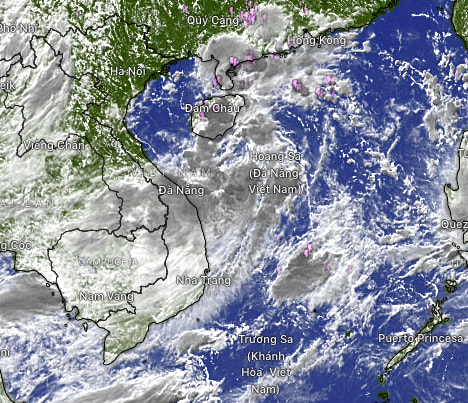 Ảnh mây vệ tinh bão số 2 vào trưa 21.7. Ảnh: Windy