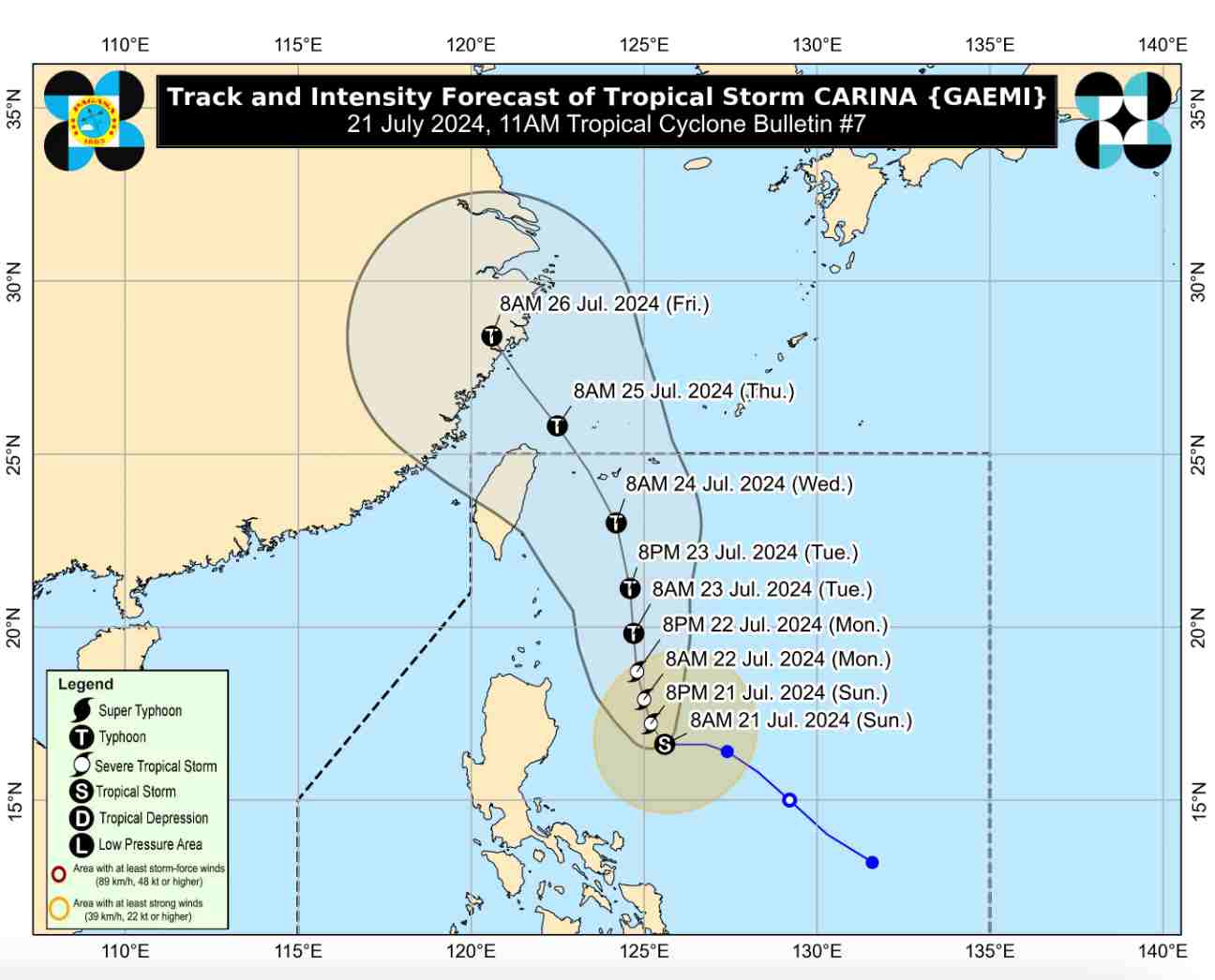 Forecasting the path of storm Gaemi. Photo: PASAGA