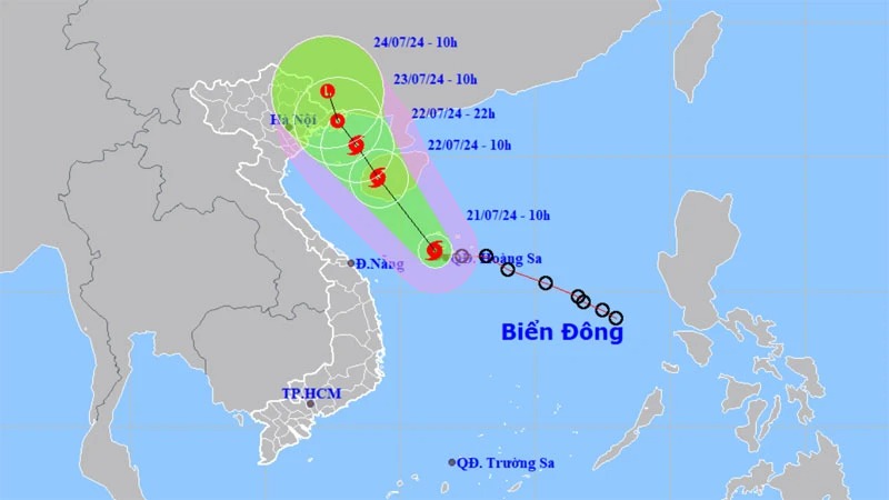 Vị trí và hướng di chuyển của bão số 2 lúc 10h ngày 21.7. Ảnh: nchmf.gov.vn