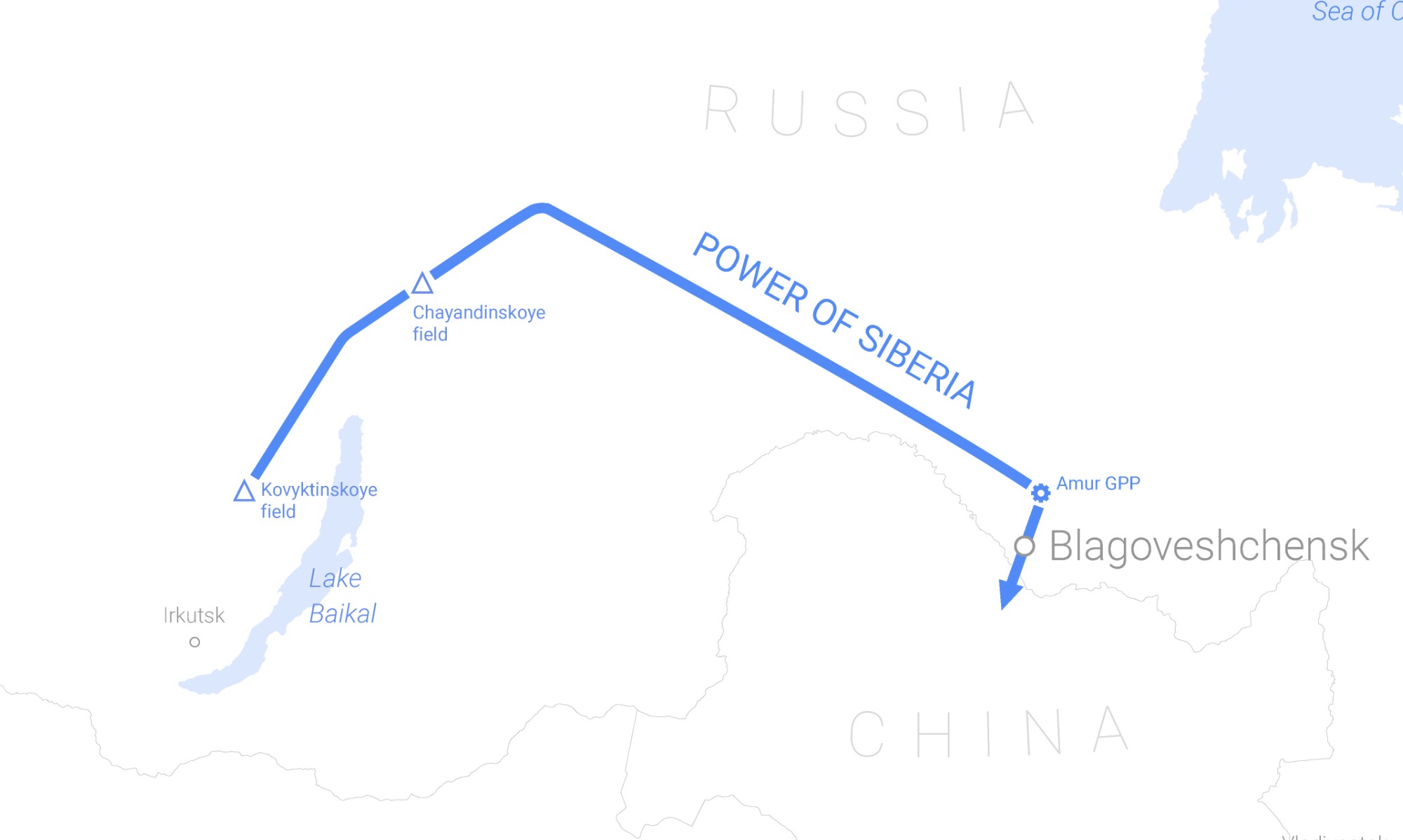 Bản đồ đường ống dẫn khí Sức mạnh Siberia. Ảnh: Gazprom