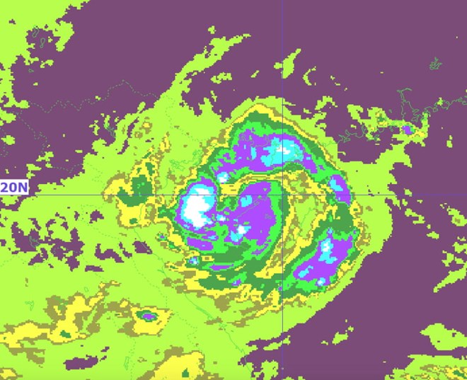 Hải Phòng thông báo các hoạt động giao thông vận tải đường thủy nội địa. (Ảnh mây vệ tinh bão số 2 lúc 7 giờ ngày 22.7). Ảnh: Trung tâm Dự báo Khí tượng Thủy văn Quốc gia