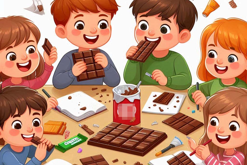 Ăn nhiều sôcôla sẽ khiến trẻ em đối mặt với tình trạng nướu và hỏng men răng. Ảnh: AI - Ngọc Thùy