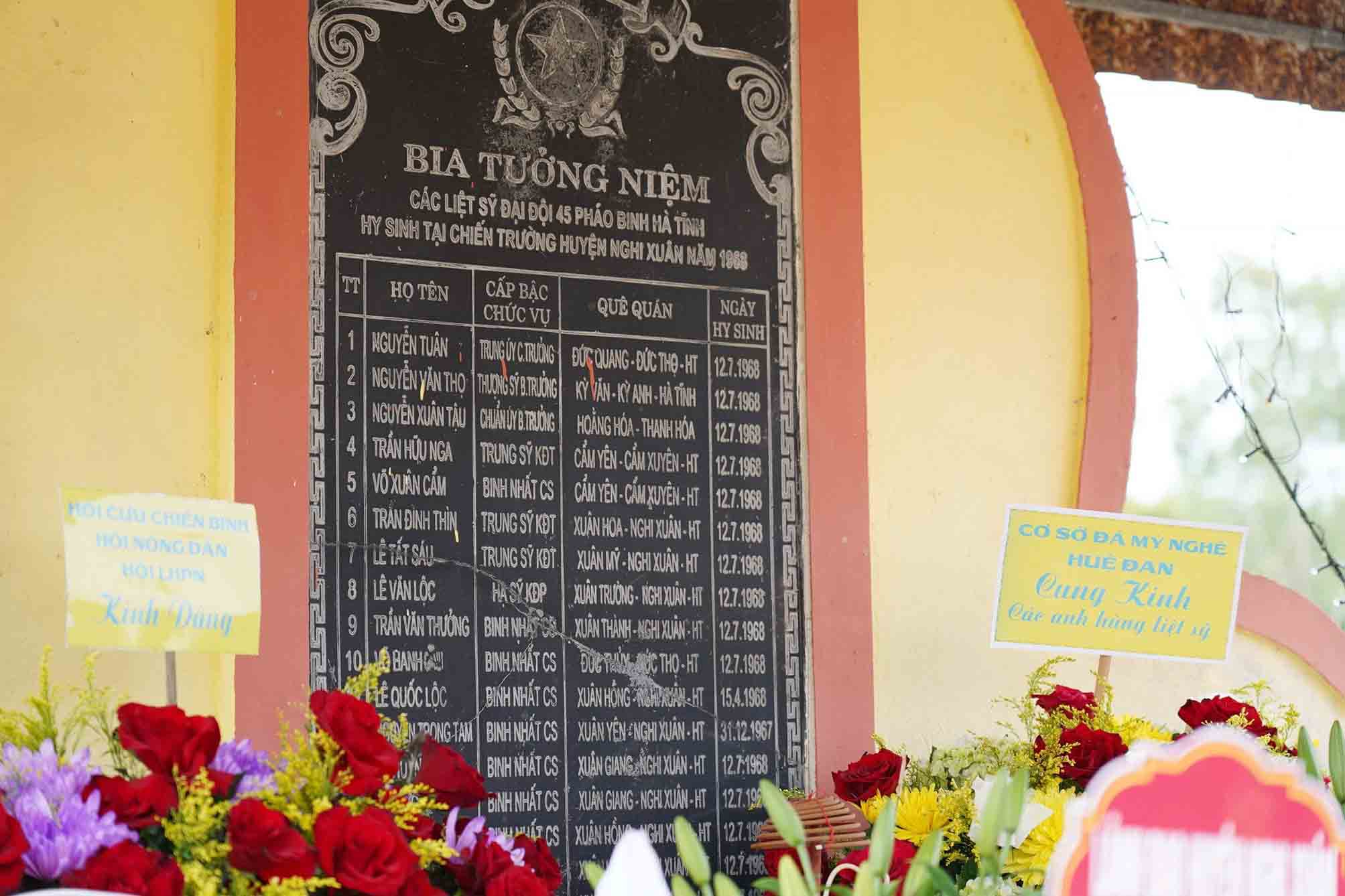 Bia ghi danh cac liet si Dai doi phao C45. Anh: Tran Tuan.