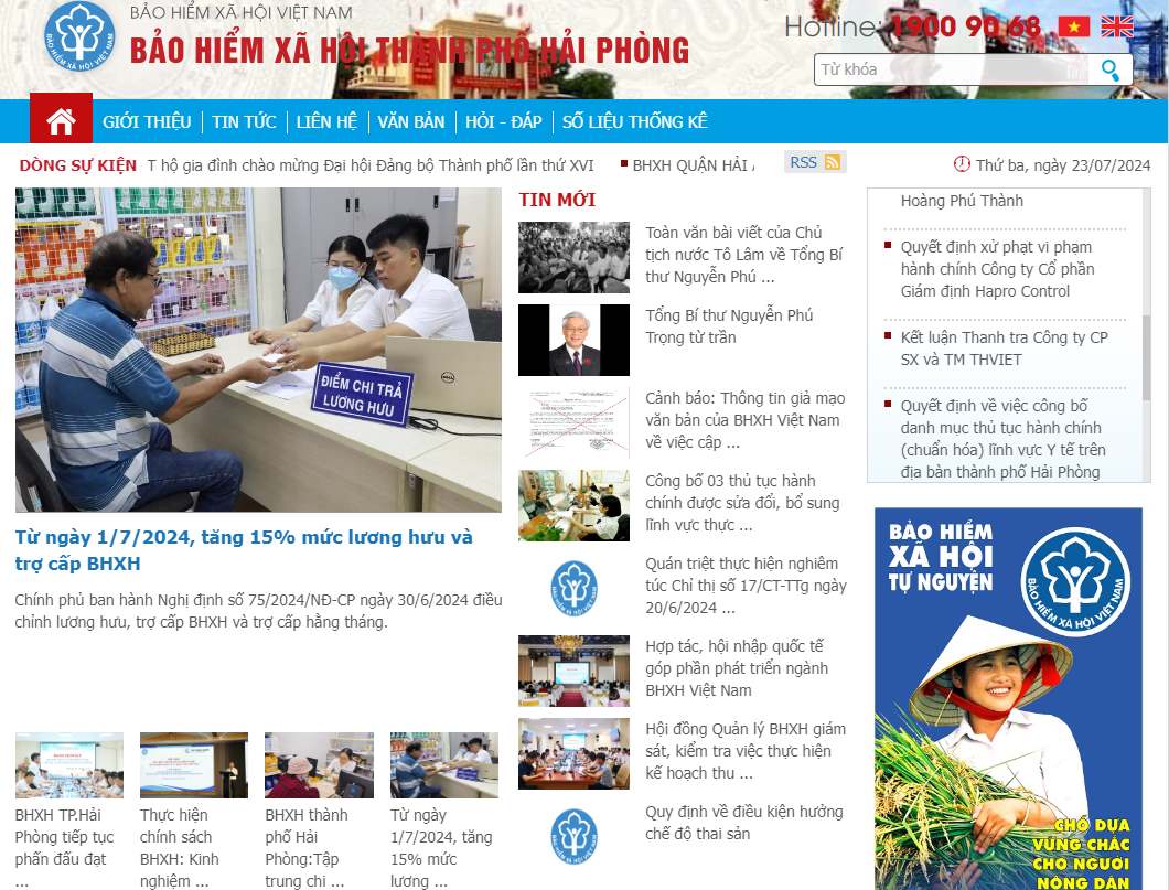 Trang thông tin chính thức của Bảo hiểm xã hội thành phố Hải Phòng. Ảnh: Công an TP.Hải Phòng