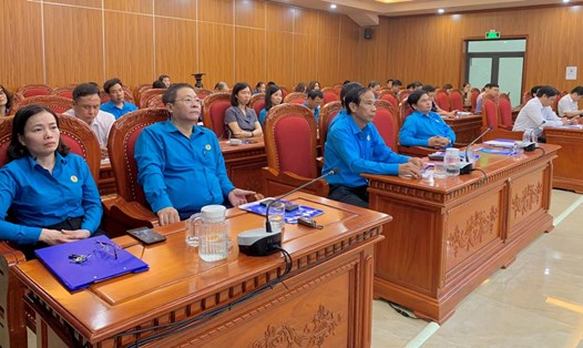 Hội nghị Ban Chấp hành LĐLĐ tỉnh Nam Định mở rộng khóa XVIII, kỳ họp thứ III. Ảnh: Lương Hà