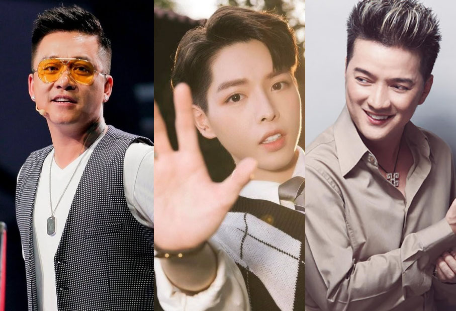 Tuấn Hưng, Đàm Vĩnh Hưng ngồi ghế huấn luyện viên Giọng hát Việt năm 2015. Đây là mùa The Voice - Đức Phúc đăng quang quán quân. Ảnh: Nhà sản xuất