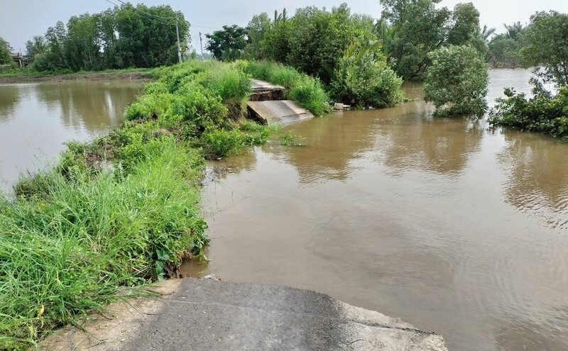 Sạt lở tại huyện Đông Hải, tỉnh Bạc Liêu gây chia cắt giao thông. Ảnh: Nhật Hồ