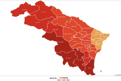 Heat forecast map in Thanh Hoa area on July 26. Source: Thanh Hoa Hydrometeorological Station