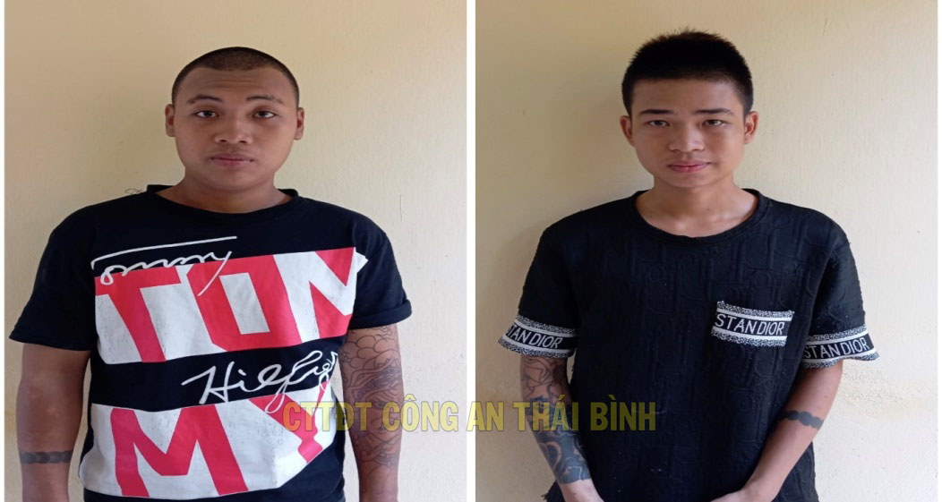 2 trong số 3 bị can là Vũ Trung Hải và Nguyễn Công Trường tại cơ quan điều tra. Ảnh: Công an tỉnh Thái Bình 