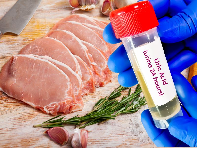 Người có axit uric cao có thể ăn thịt lợn. Đồ họa: Hạ Mây