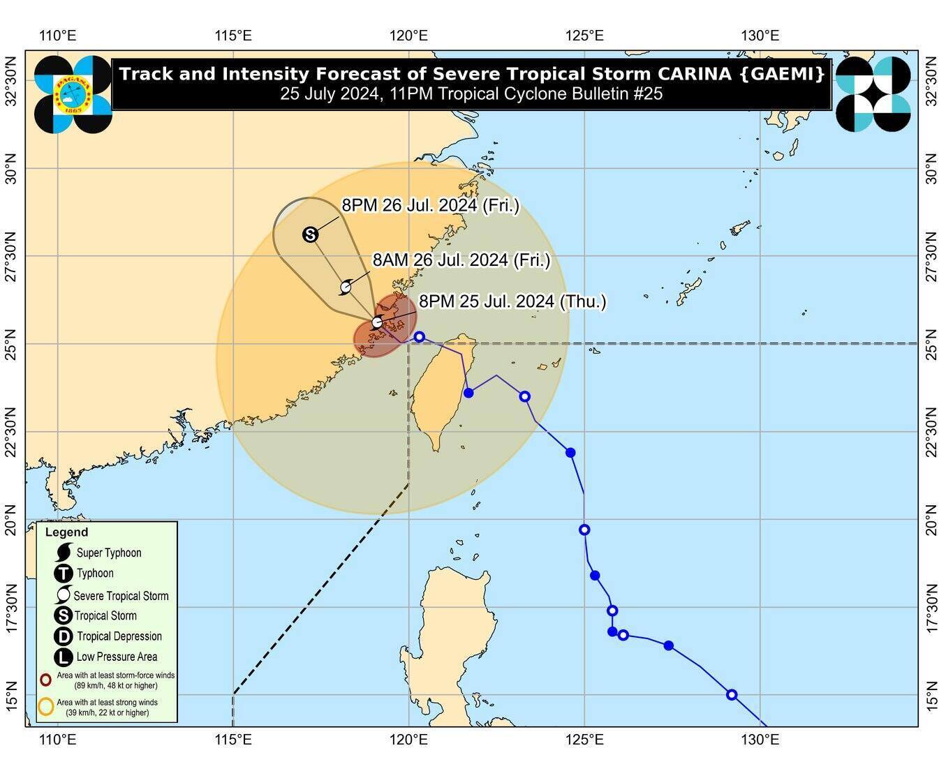 Áp thấp gần Biển Đông hình thành sau khi bão Gaemi rời khỏi vùng dự báo của Philippines. Ảnh: PAGASA