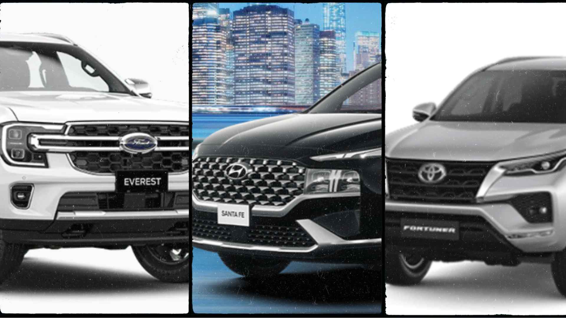 Giá xe SUV 7 chỗ như Toyota Fortuner, Huyndai Santa Fe và Ford Everest đang được ưu đãi. Đồ họa: Ngọc Diệp 