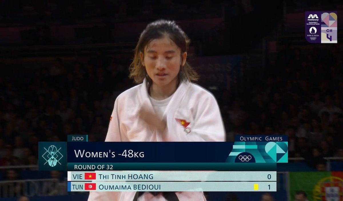 Hoàng Thị Tình dừng bước ở vòng đầu môn judo Olympic 2024. Ảnh cắt từ video