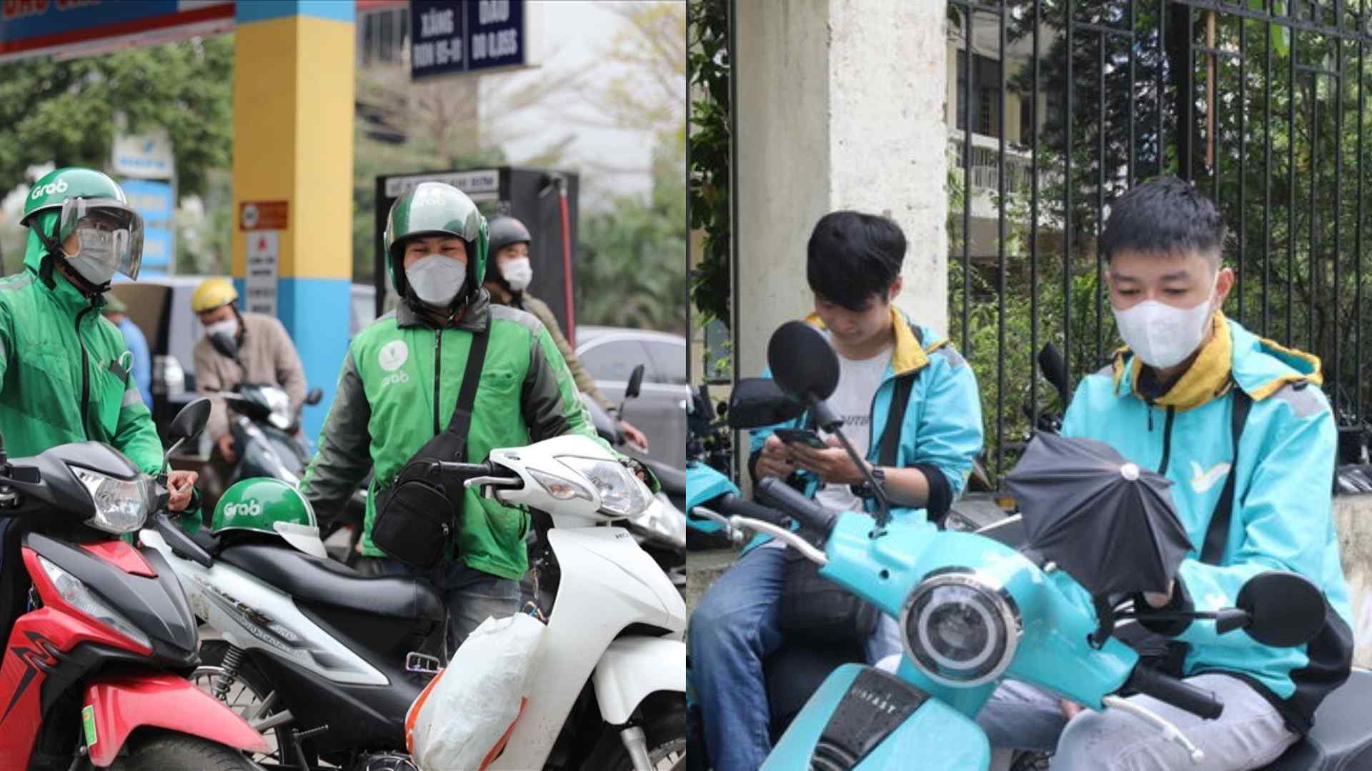 Xe ôm công nghệ có nên lựa chọn xe máy điện thay xe máy xăng. Ảnh: Báo Lao Động. 