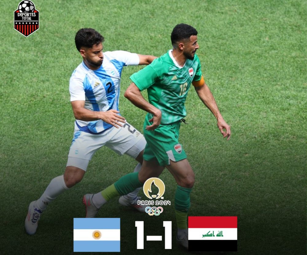 U23 Argentina đang bị U23 Iraq cầm chân với tỉ số 1-1. Ảnh: Deportes