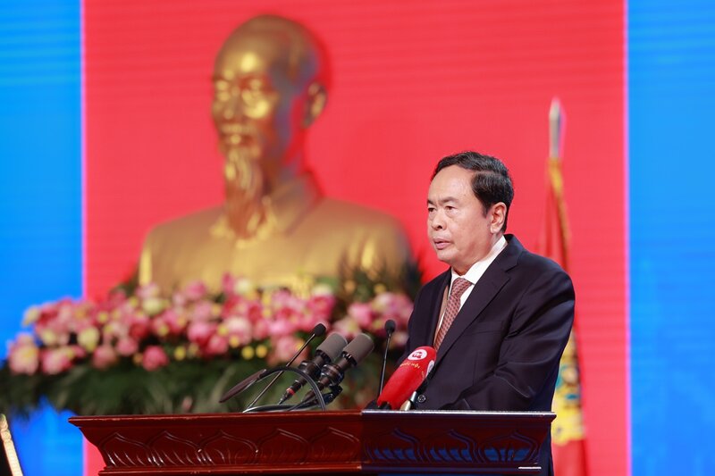 Ủy viên Bộ Chính trị, Chủ tịch Quốc hội Trần Thanh Mẫn phát biểu chỉ đạo tại buổi lễ. Ảnh: Hải Nguyễn 