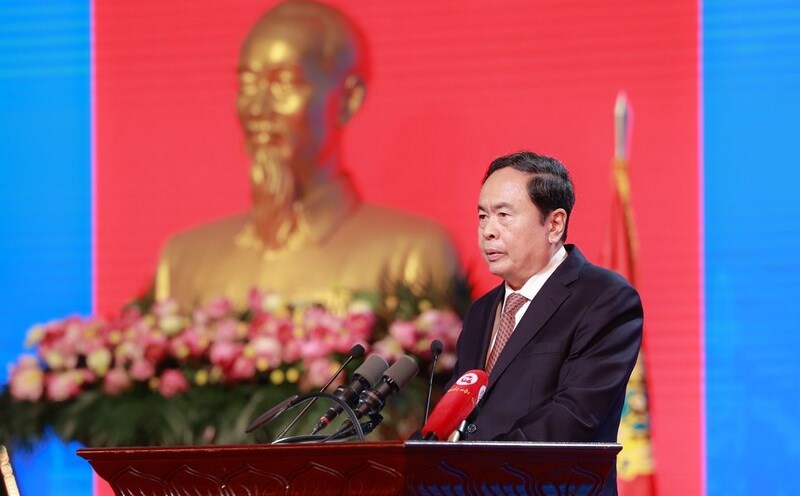 Ủy viên Bộ Chính trị, Chủ tịch Quốc hội Trần Thanh Mẫn phát biểu chỉ đạo tại buổi lễ. Ảnh: Hải Nguyễn