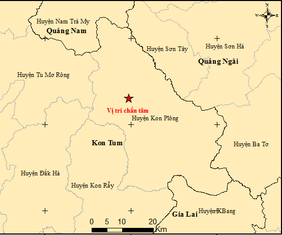 Động đất diễn ra ngày 28.7 ở Kon Tum. Ảnh: Ảnh: Trung tâm Báo tin động đất và cảnh báo sóng thần - Viện Vật lý Địa cầu