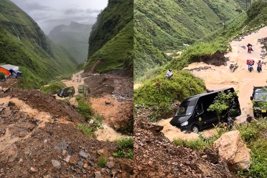 Tourists stranded in Ha Giang due to heavy floods and severe landslides. Photo: Nguyen Thuat