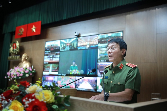 Minister of Public Security Luong Tam Quang delivers the concluding remarks at the conference. Photo: Hoang Phong