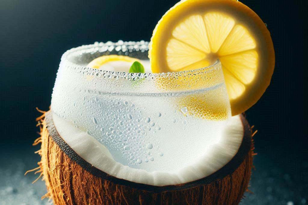 Nước dừa kết hợp với chanh sẽ giúp bạn đạt được những lợi ích sức khỏe đáng kể. Ảnh: AI - Ngọc Thùy
