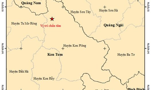 Bản đồ tâm chấn của trận động đất chiều 29.7. Ảnh: Trung tâm báo tin động đất và cảnh báo sóng thần - Viện Vật lý Địa cầu.