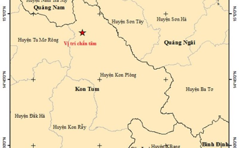 Bản đồ tâm chấn của trận động đất chiều 29.7. Ảnh: Trung tâm báo tin động đất và cảnh báo sóng thần - Viện Vật lý Địa cầu.