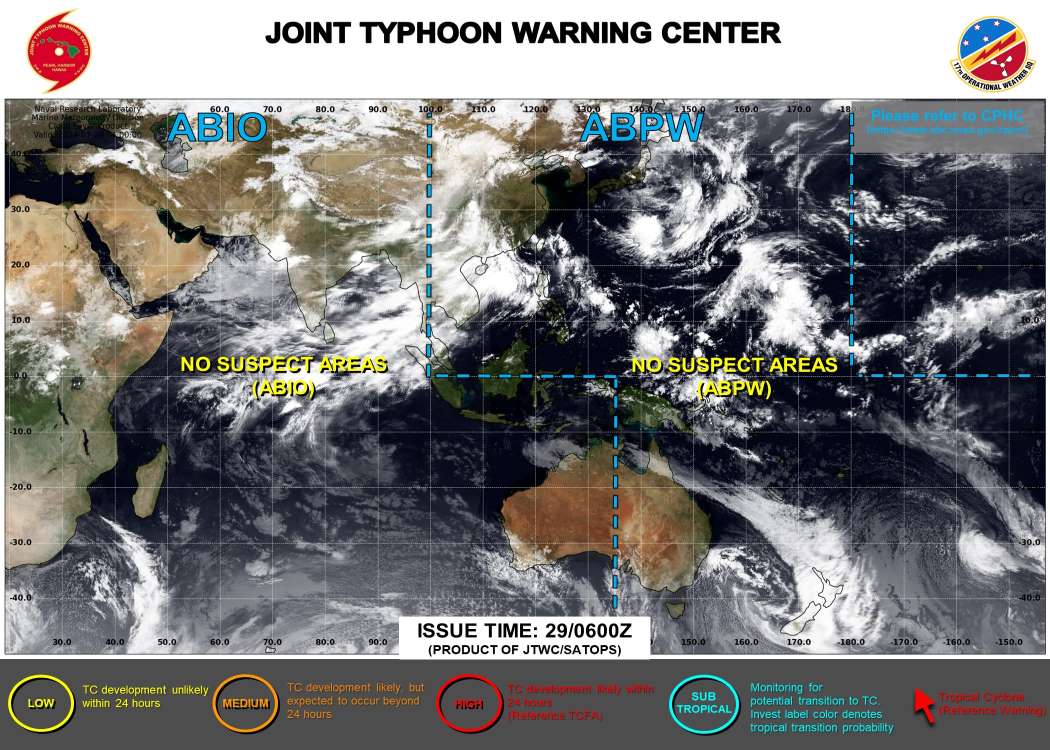 No cyclone warnings currently recorded in the seas and oceans. Photo: Joint Typhoon Warning Center (JTWC)