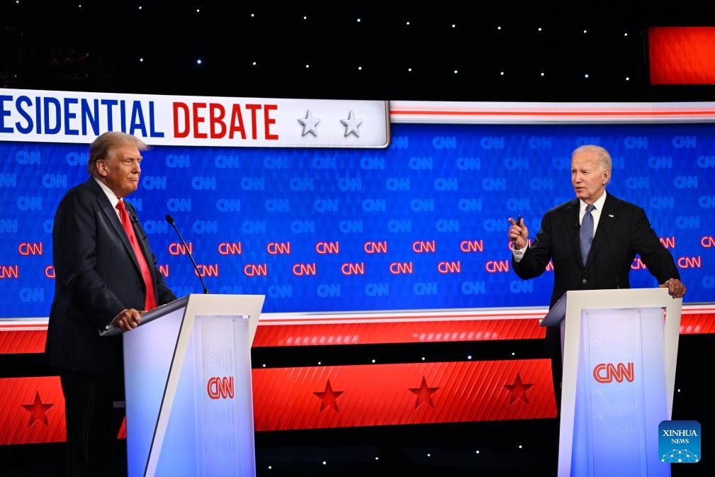Tổng thống Joe Biden trong cuộc tranh luận với ông Donald Trump. Ảnh: Xinhua