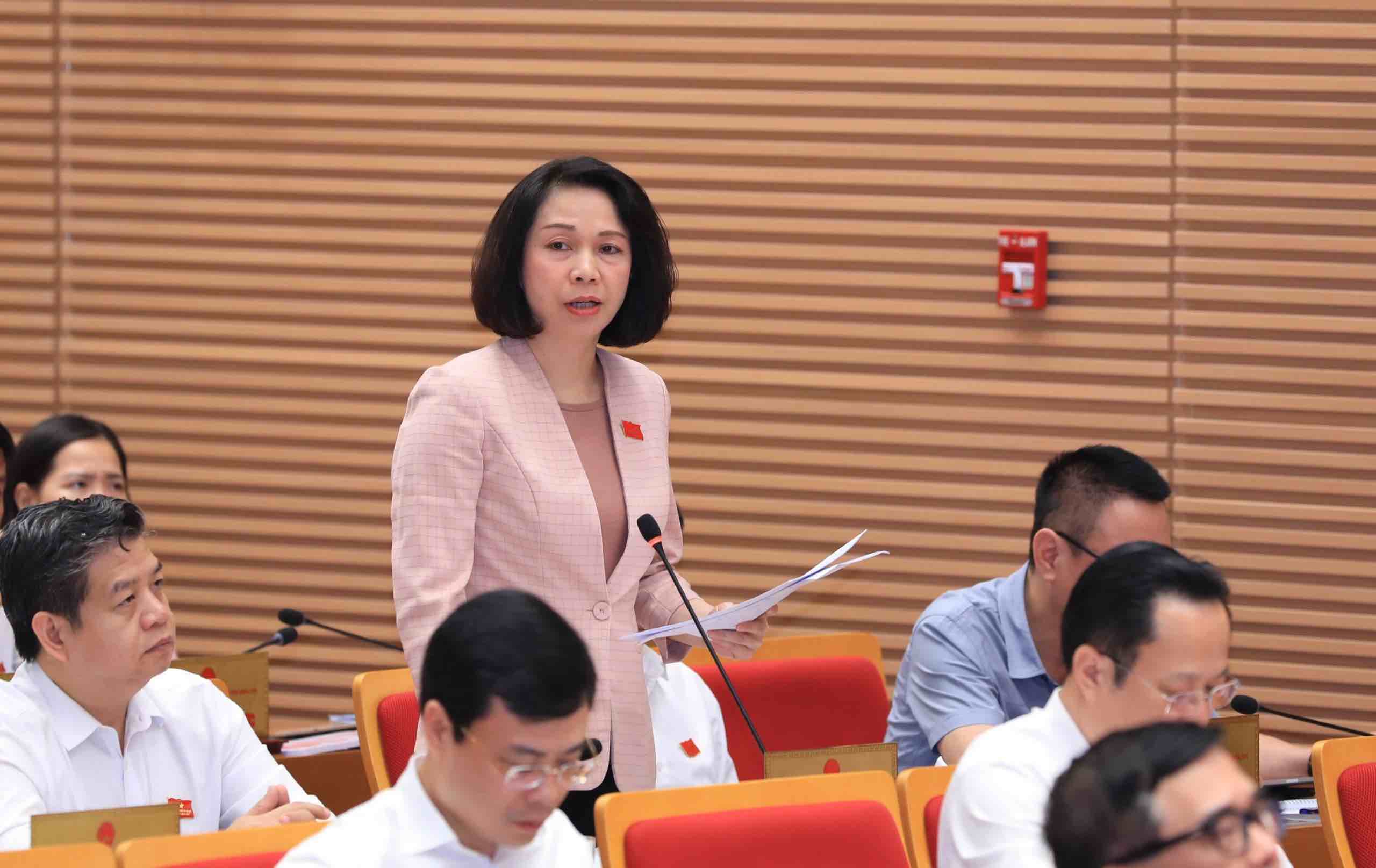 Phó Chủ tịch UBND TP Hà Nội Vũ Thu Hà phát biểu tại chương trình kỳ họp thứ 17 HĐND TP Hà Nội khóa XVI. Ảnh: HĐND TP Hà Nội