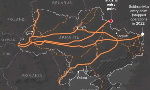 Mạng lưới đường ống dẫn khí Nga qua Ukraina. Nguồn: Viện Năng lượng Oxford