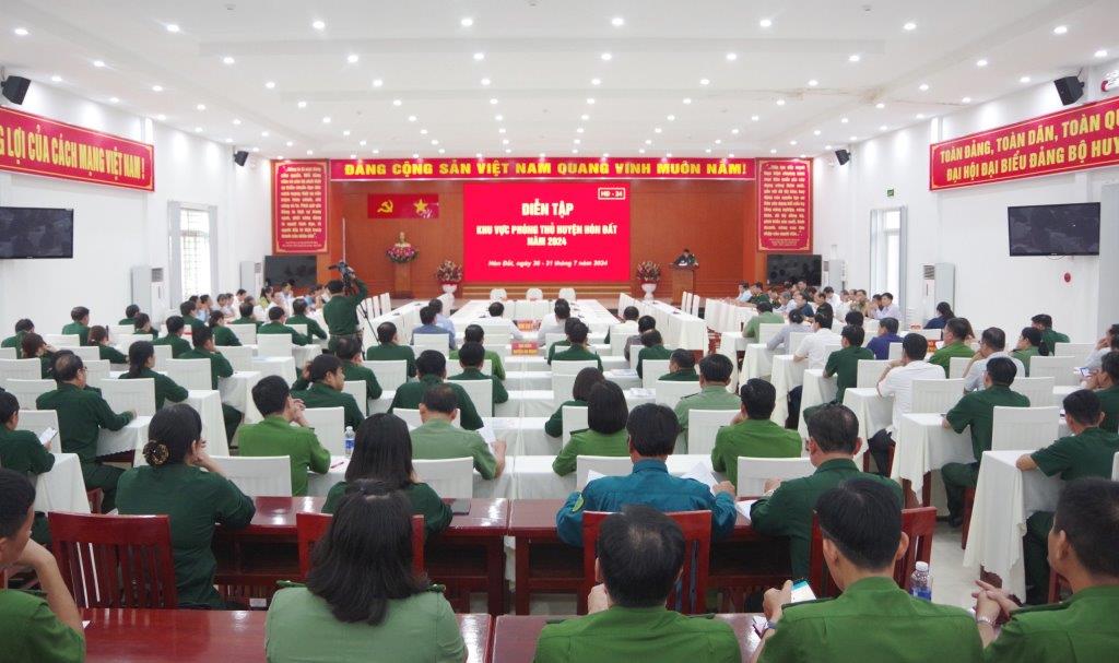 Opening of the defense area exercise in Hòn Đất district in 2024. Photo: Phương Vũ