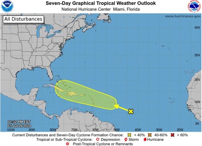 A low-pressure area in the Atlantic is being closely monitored by the US National Hurricane Center. Photo: NHC