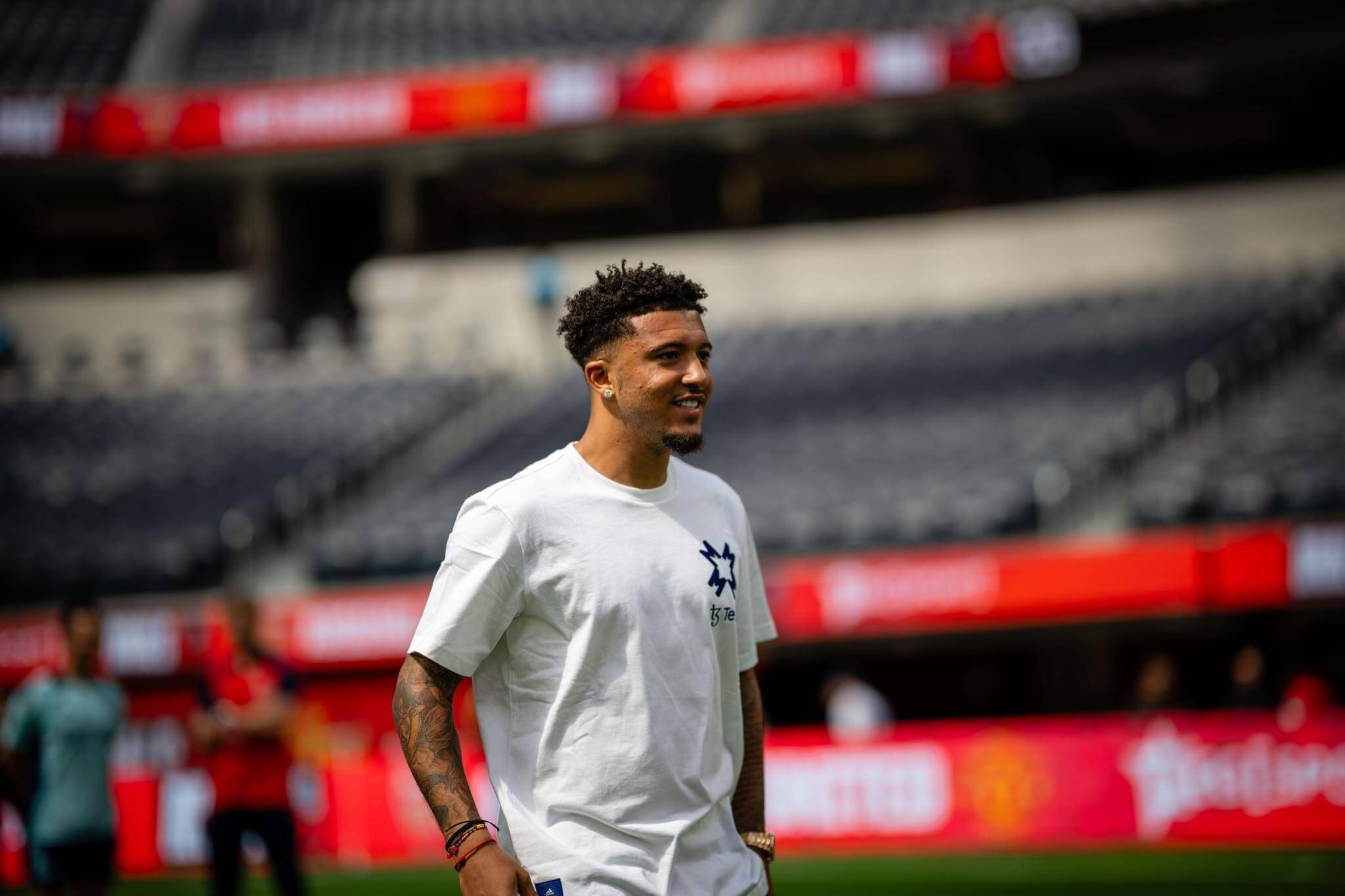 Sancho is in a cheerful mood at Man United. Photo: MUFC