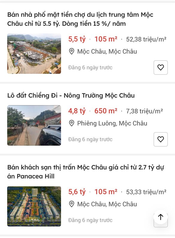 Giá đất Mộc Châu được chia thành nhiều phân khúc và giá cả cũng “nhảy múa“. Ảnh chụp màn hình