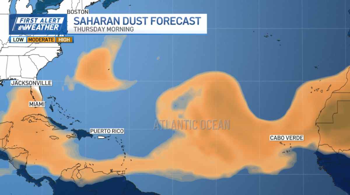 Sahara dust moving across the Atlantic. Photo: First Alert Weather