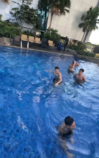 Vietnam U20 men's team relaxing at the pool. Photo cut from video