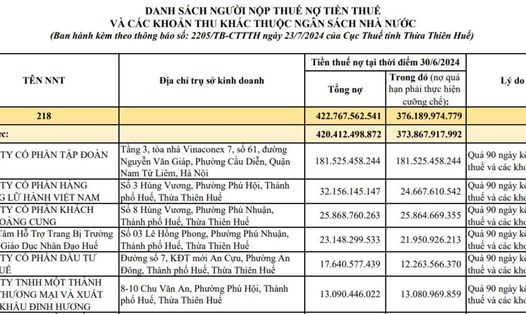 Cục thuế tỉnh Thừa Thiên Huế công khai danh sách những doanh nghiệp nợ thuế. Ảnh: Phúc Đạt.