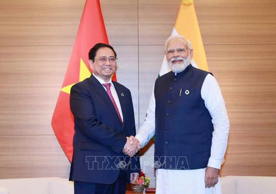 Thủ tướng Chính phủ Phạm Minh Chính gặp Thủ tướng Ấn Độ Narendra Modi tại Hội nghị thượng đỉnh G7 mở rộng ở Hiroshima, Nhật Bản, ngày 20.5.2023. Ảnh: TTXVN