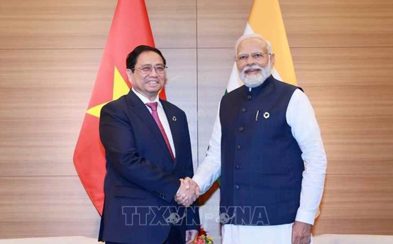 Thủ tướng Chính phủ Phạm Minh Chính gặp Thủ tướng Ấn Độ Narendra Modi tại Hội nghị thượng đỉnh G7 mở rộng ở Hiroshima, Nhật Bản, ngày 20.5.2023. Ảnh: TTXVN